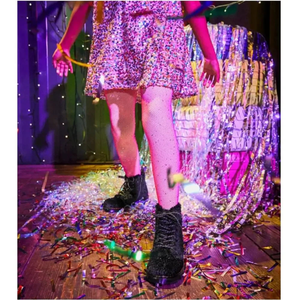 Dr. Martens Girls Junior Black Tinsel Fur 1460 Pascal Lace Up Boots Size 4 M